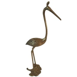 Vintage mid century modern brass crane bird on gingko biloba leaf